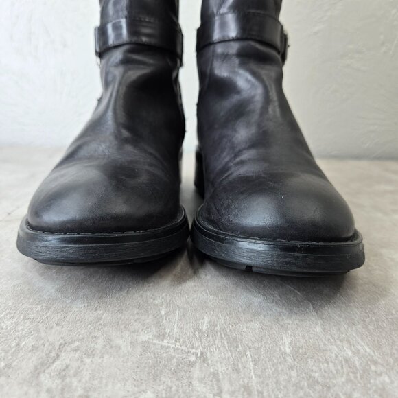 Aquatalia Equestrian Boots 8.5 Black Leather Knee High Tall Moto Buckle Riding - Picture 3 of 11